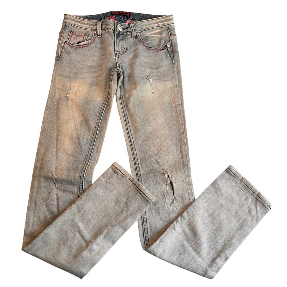 ReRock for Express Skinny Jeans Y2K Low Rise Light Wash Distressed Size‎ 0